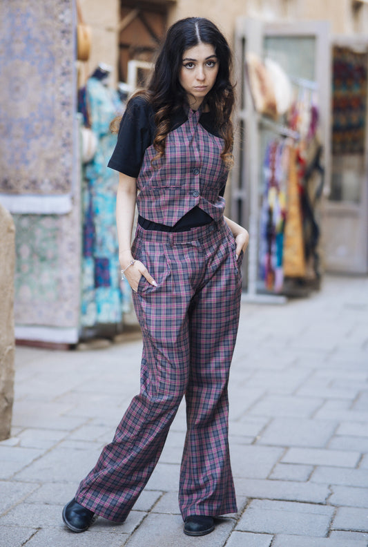 TARTAN PLEAT TROUSERS