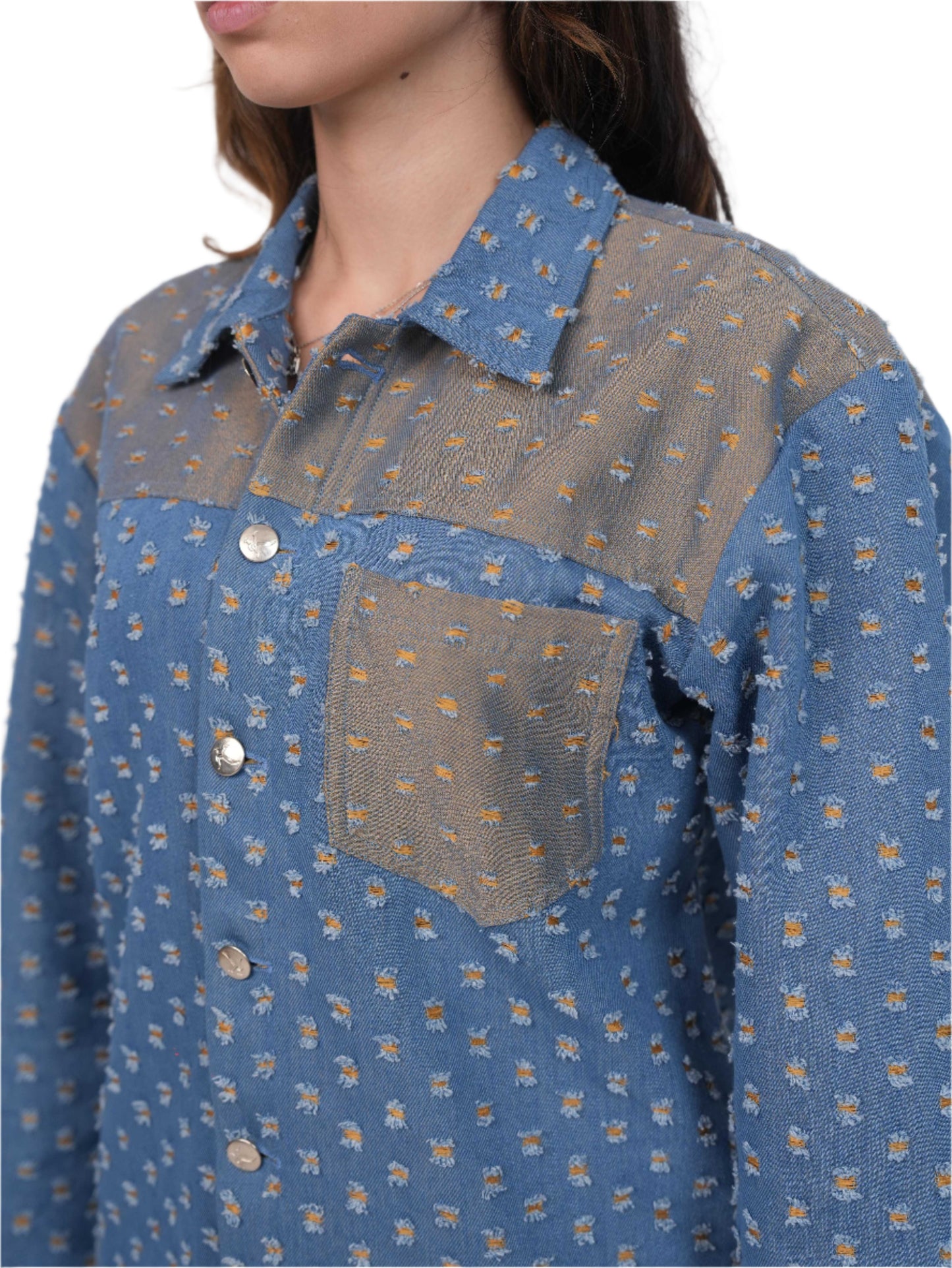 GLIDED FRAY DENIM SHIRT WOMEN | DENIM SHIRT WOMEN | JANTAKUMARI