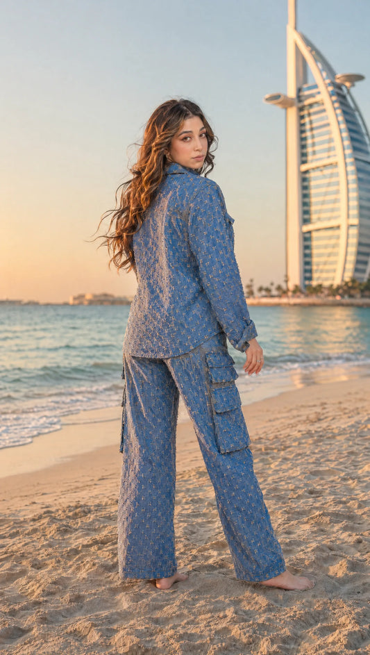 GLIDED FRAY DENIM SHIRT WOMEN