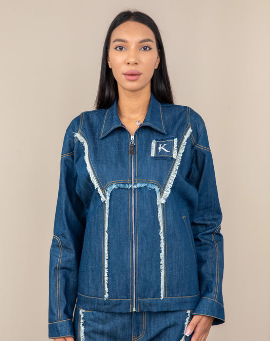 BIKER FRAY DENIM JACKET WOMEN