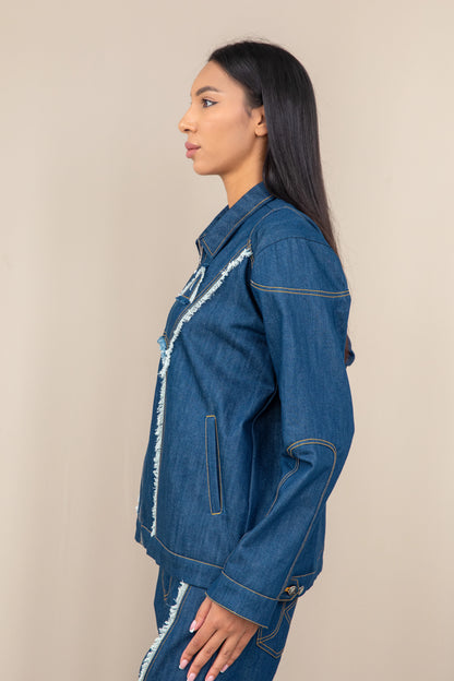 BIKER FRAY DENIM JACKET WOMEN