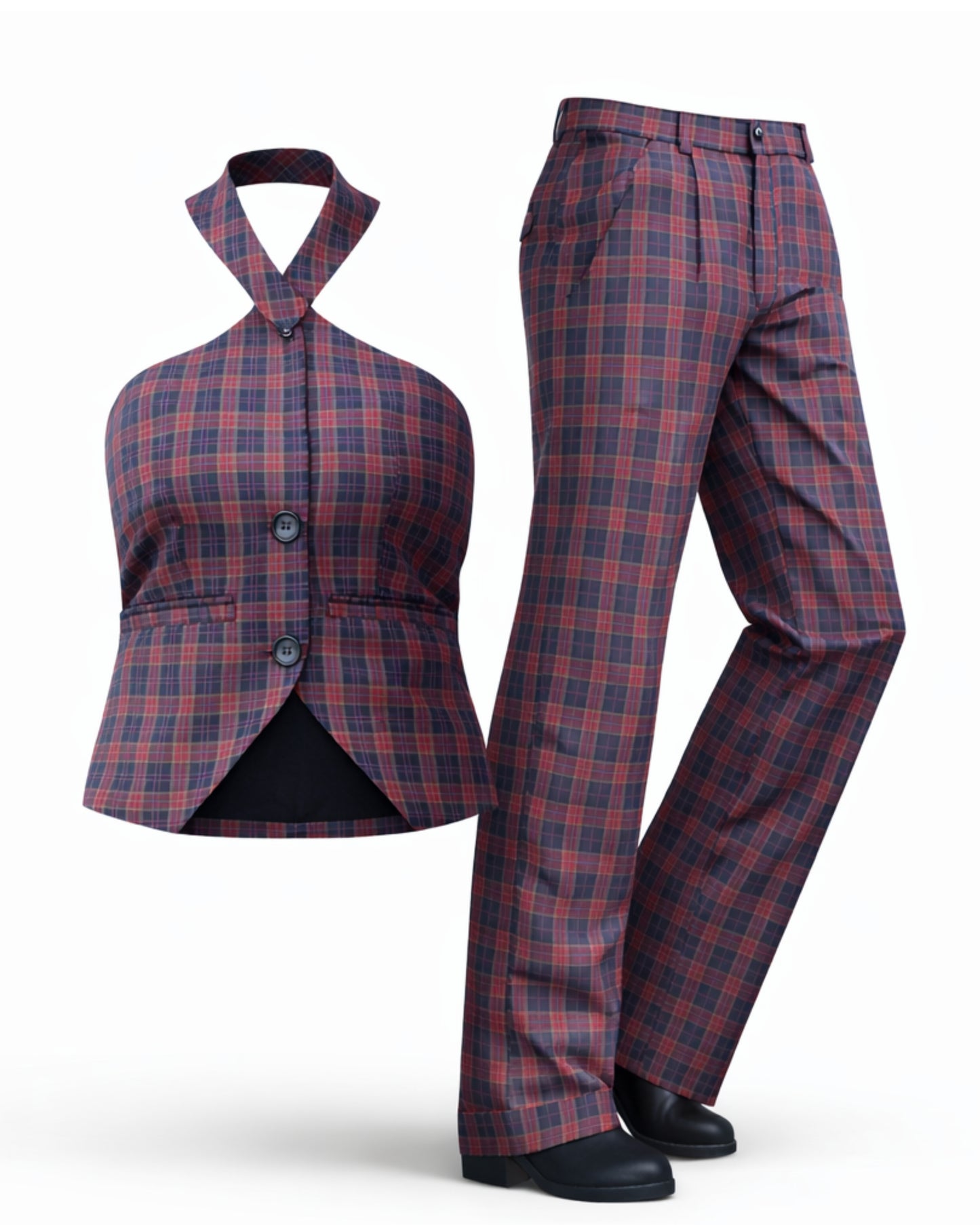 Premium Tartan Co-Ord Set – Women Waistcoat + Pleated Trouser