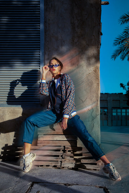 WEAVE PRINT BOMBER JACKET WOMEN