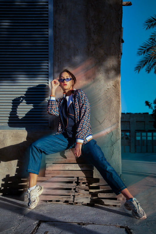 WEAVE PRINT BOMBER JACKET WOMEN