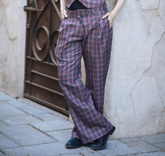 TARTAN PLEAT TROUSERS