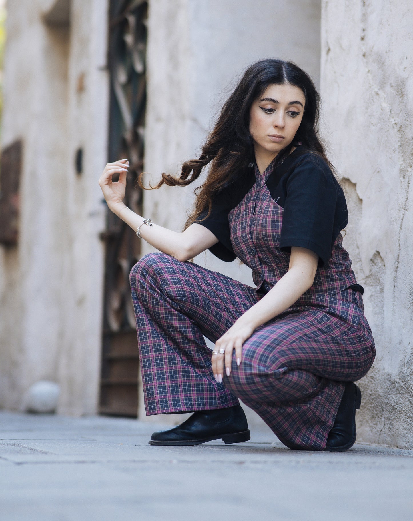 TARTAN PLEAT TROUSERS