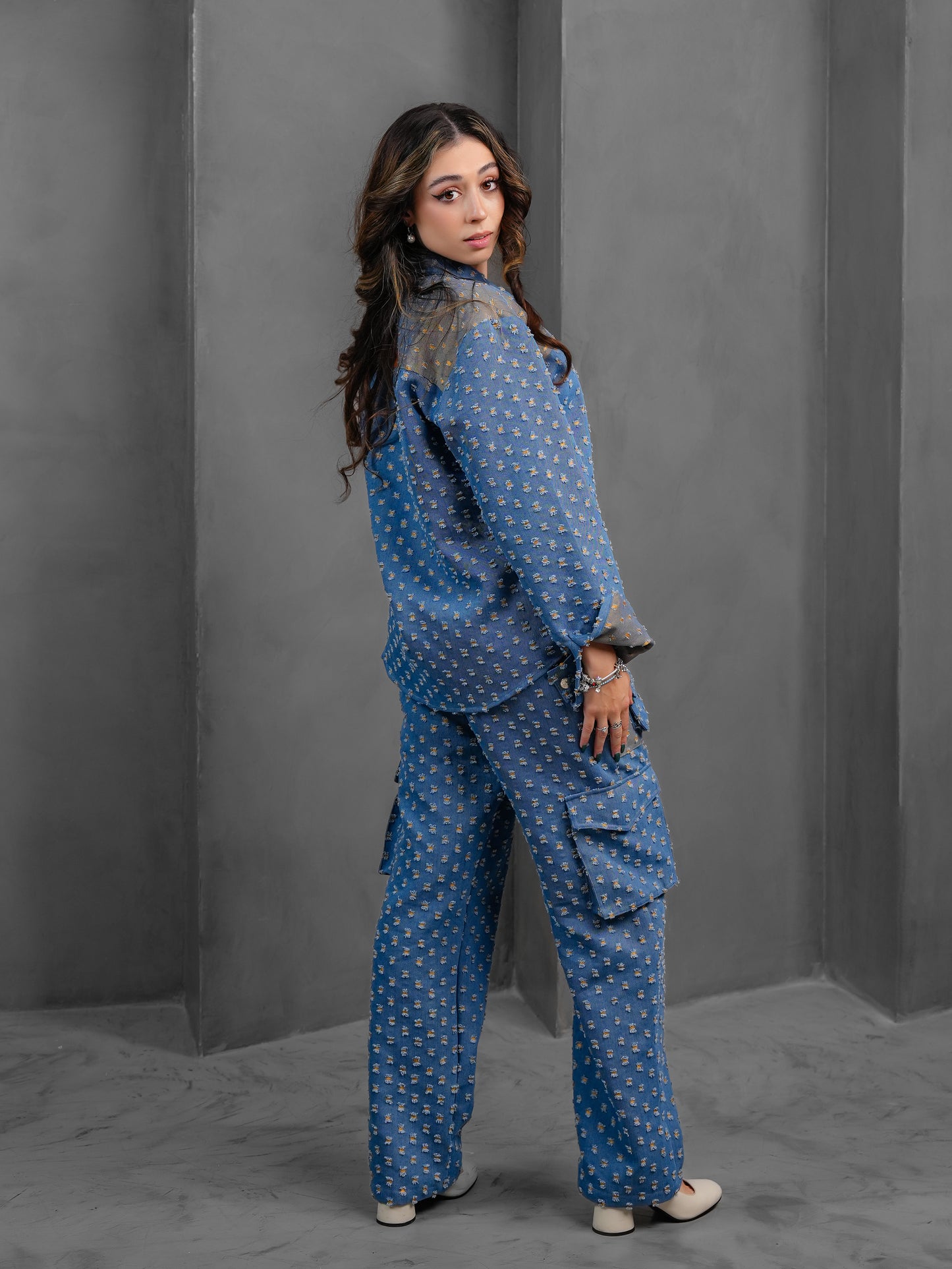 GLIDED FRAY DENIM TROUSERS WOMEN