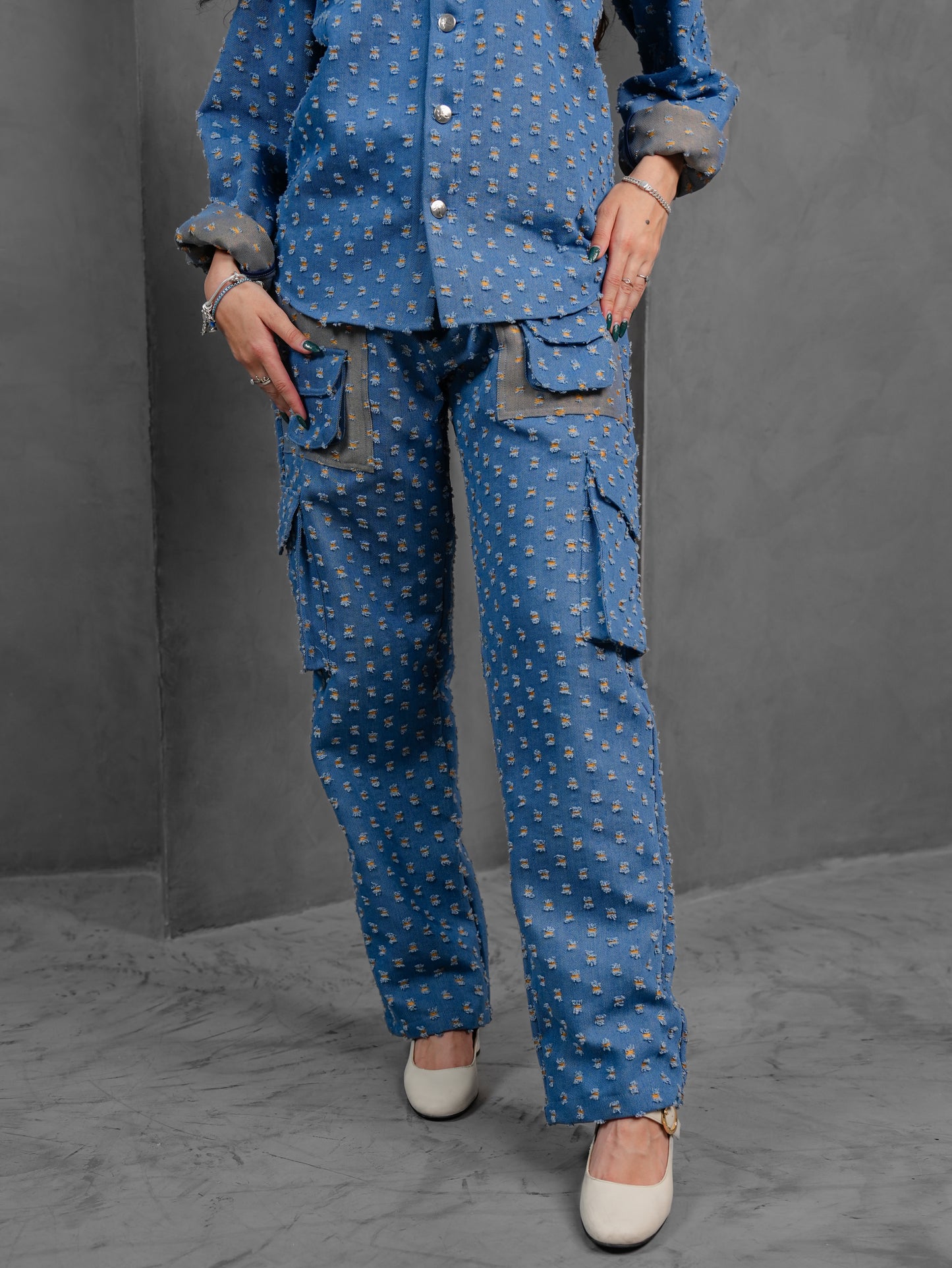GLIDED FRAY DENIM TROUSERS WOMEN