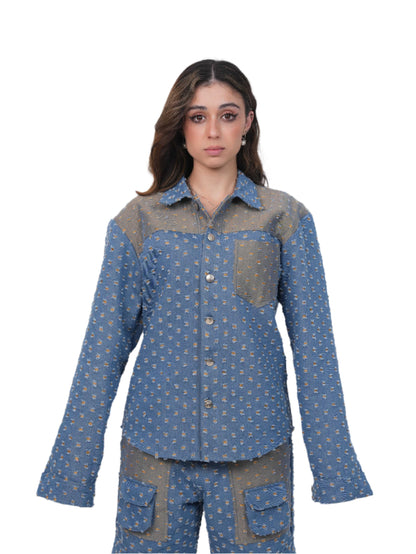 GLIDED FRAY DENIM SHIRT WOMEN | DENIM SHIRT WOMEN | JANTAKUMARI