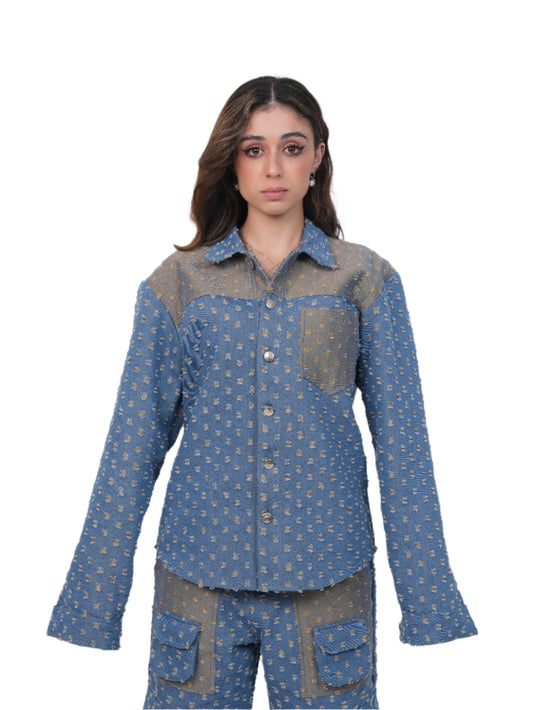 GLIDED FRAY DENIM SHIRT WOMEN | DENIM SHIRT WOMEN | JANTAKUMARI