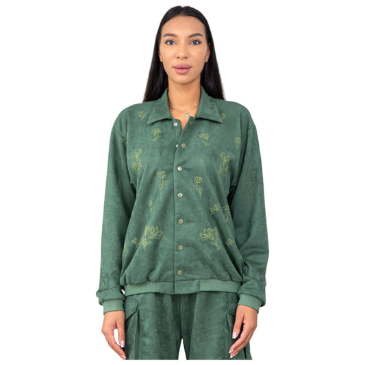 Olive Green Bomber Jacket | Embroidery Bomber Jacket | Janta Kumari