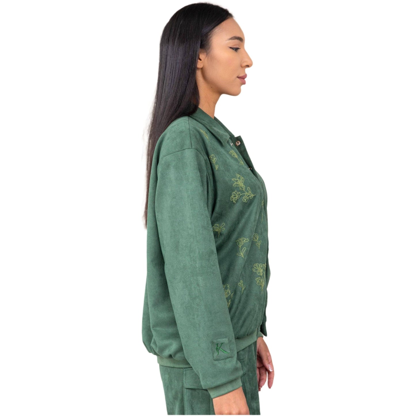 Olive Green Bomber Jacket | Embroidery Bomber Jacket | Janta Kumari