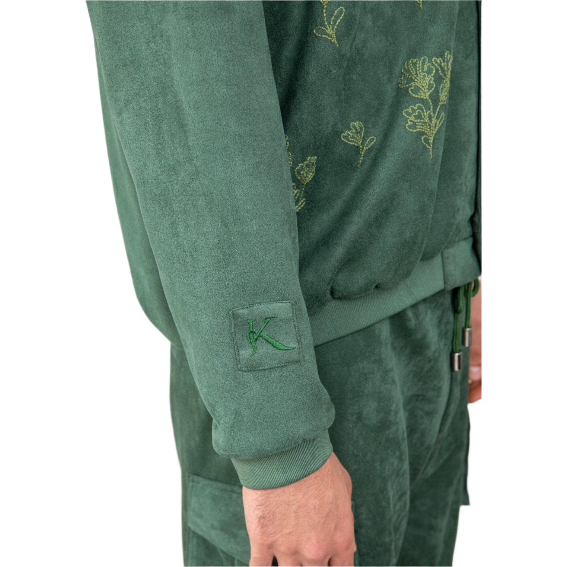 OLIVE GREEN EMBROIDERY BOMBER JACKET - Janta Kumari 