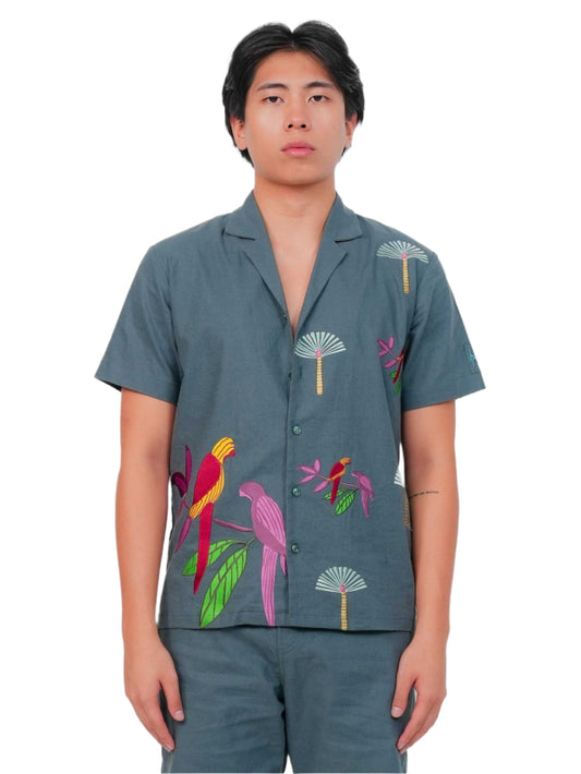 PARROT CODE SHIRT MEN | STREETWEAR SHIRT | EMBROIDERED SHIRT | JANTAKUMARI
