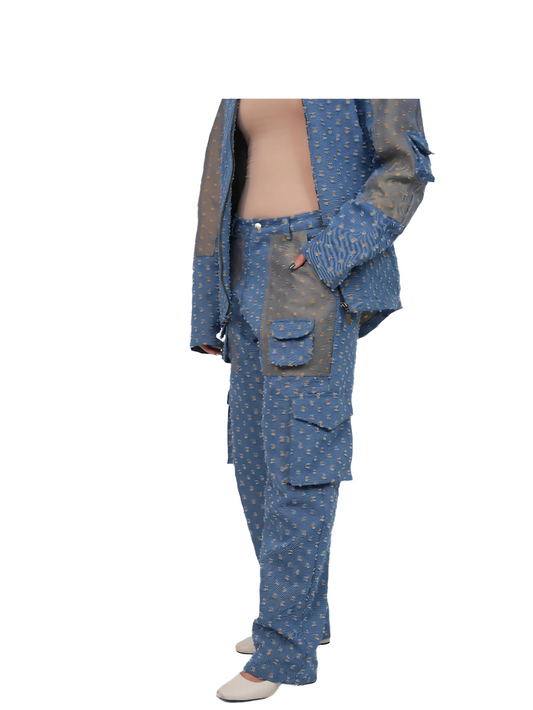 GLIDED FRAY DENIM TROUSERS WOMEN