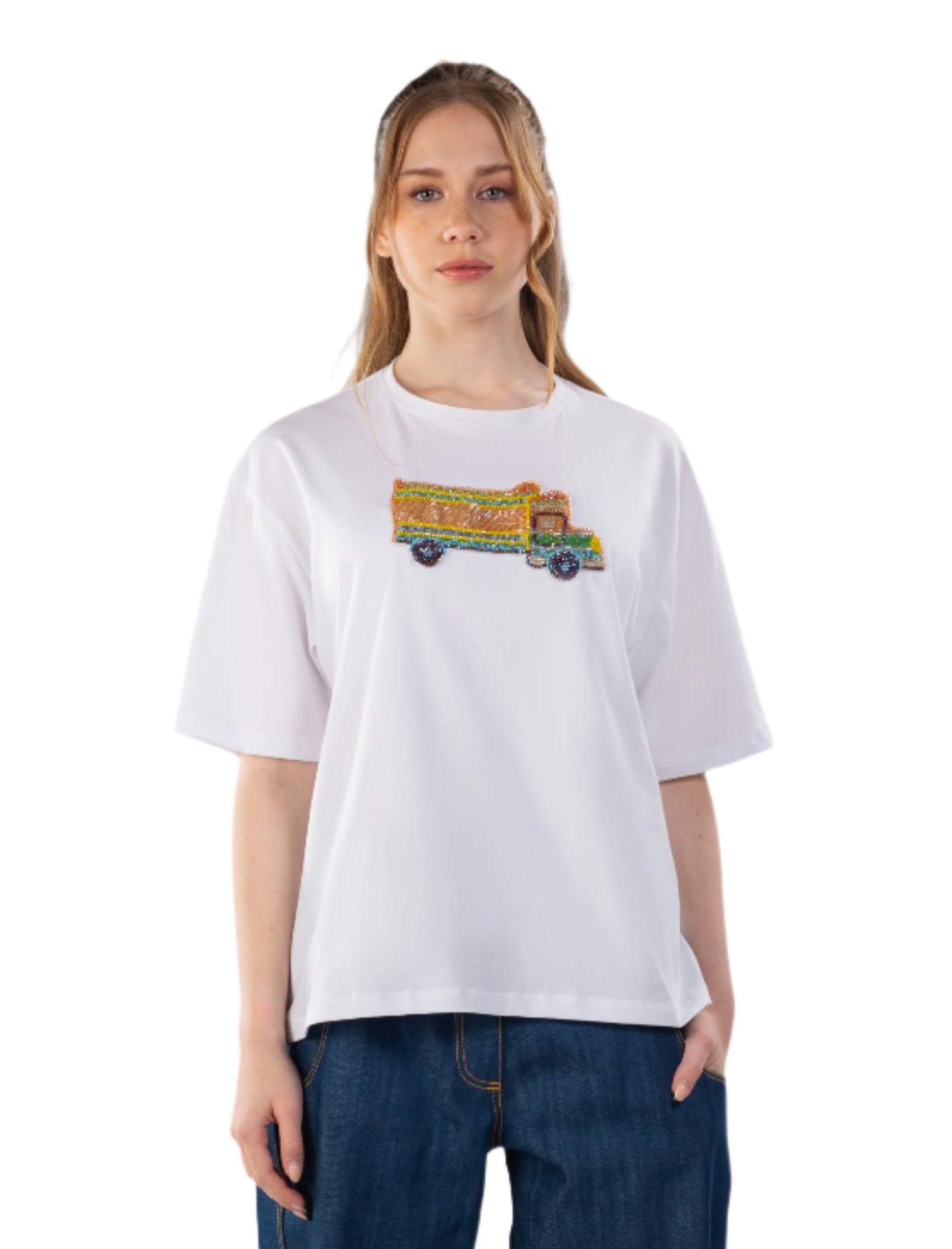 White Graphic Tees | Truck Art T Shirt | Janta Kumari