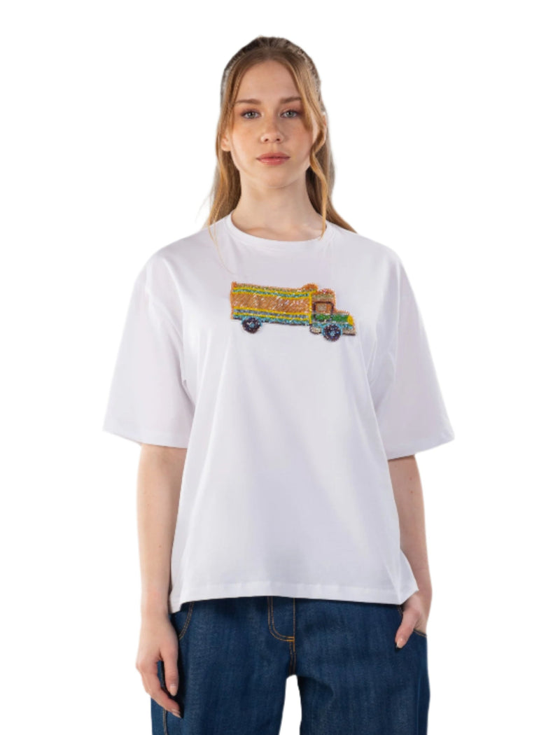 White Graphic Tees | Truck Art T Shirt | Janta Kumari